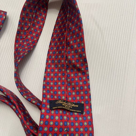 Brooks Brothers Makers Red Blue Silk Floral Geometric Tie Necktie - Picture 4 of 6